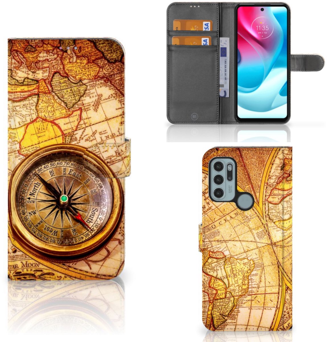 Book Case voor Motorola Moto G60s Flip Cover Kompas