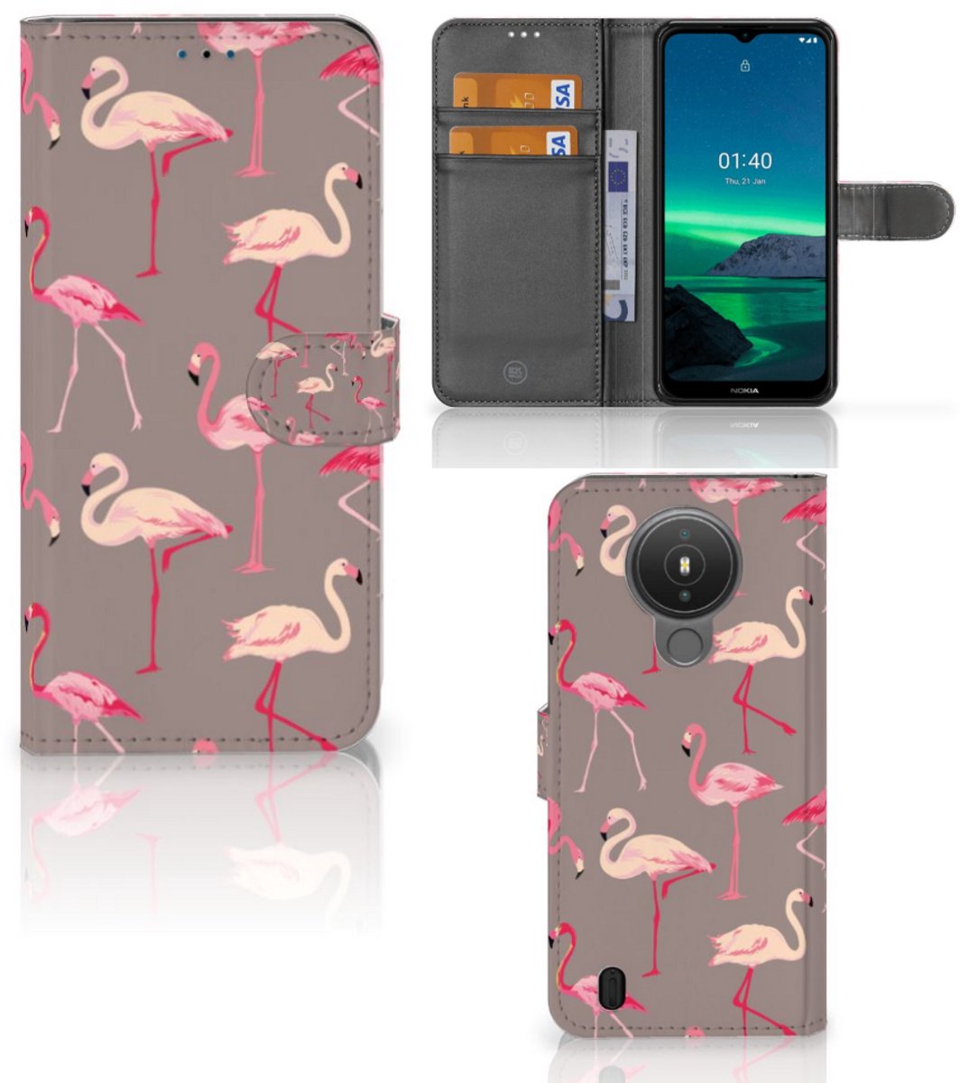 Nokia 1.4 Telefoonhoesje met Pasjes Flamingo