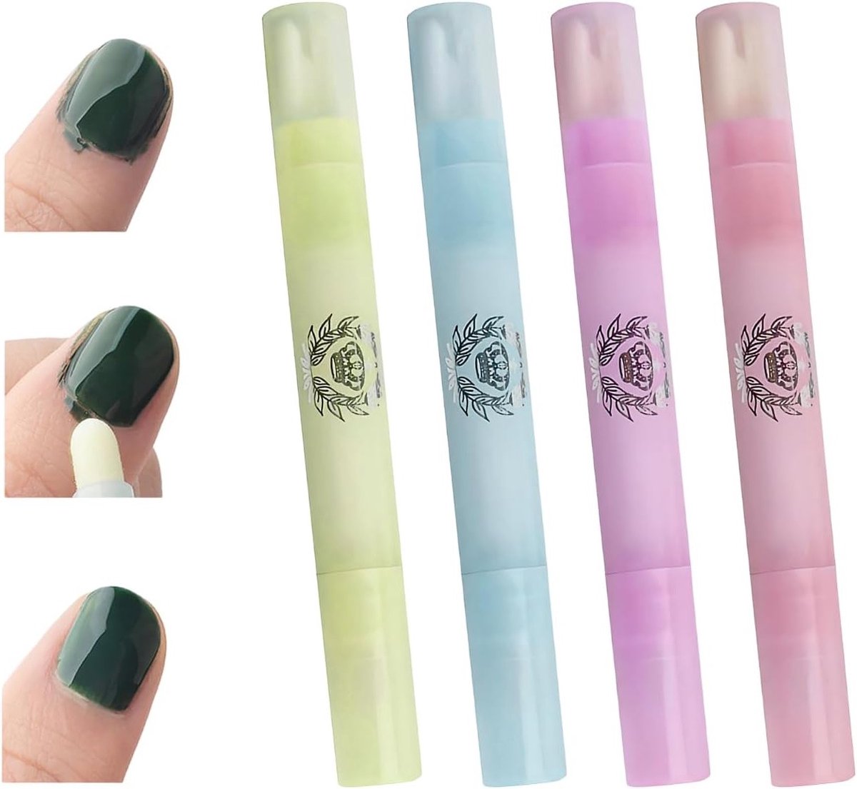 Set van 4 Nagellak Correctiepennen - Navulbare Nagellak Verwijderpennen met 12 Vervangtips in 4 Kleuren voor Perfecte Nagels