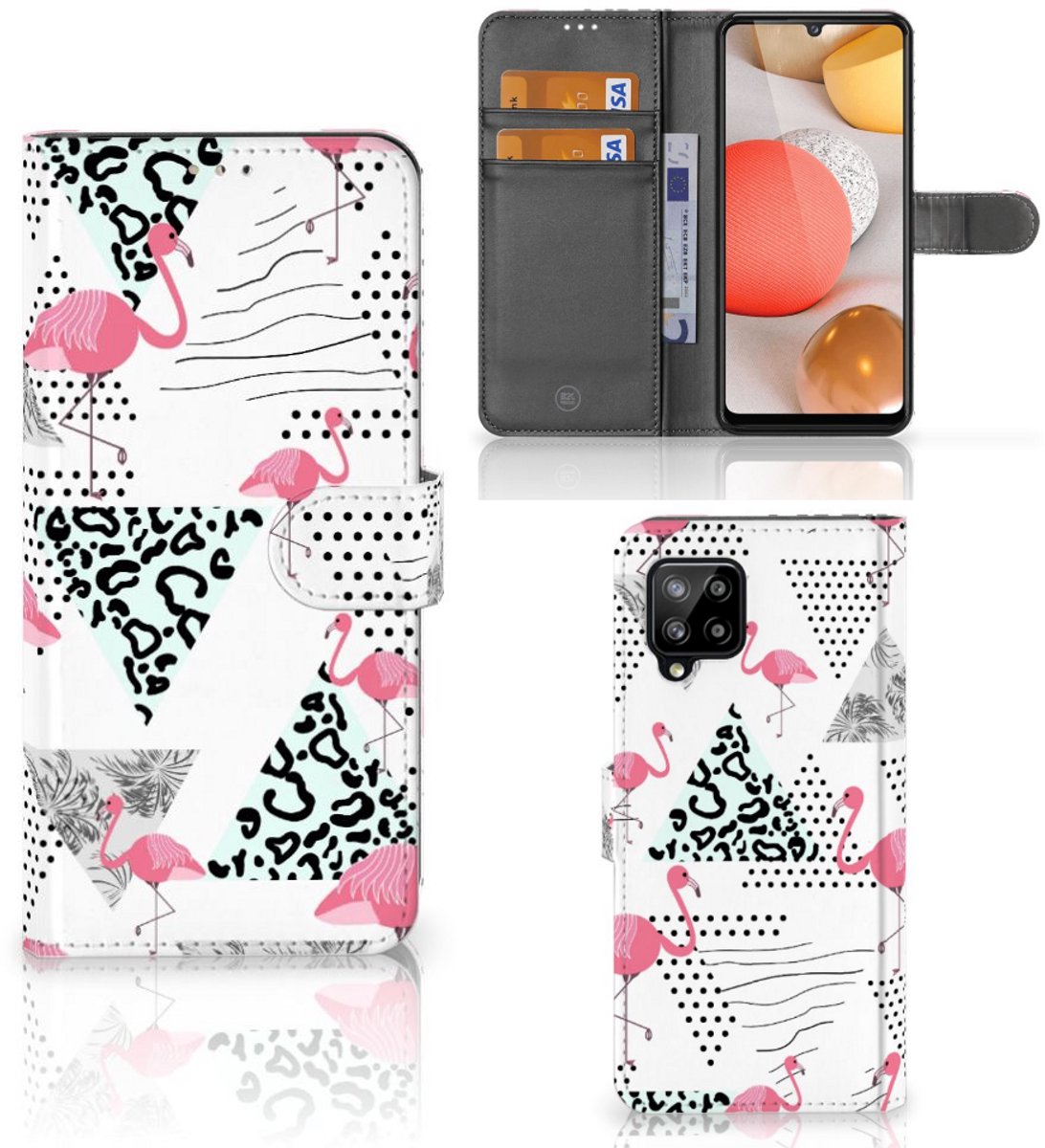 Samsung Galaxy A42 5G Telefoonhoesje met Pasjes Flamingo Triangle