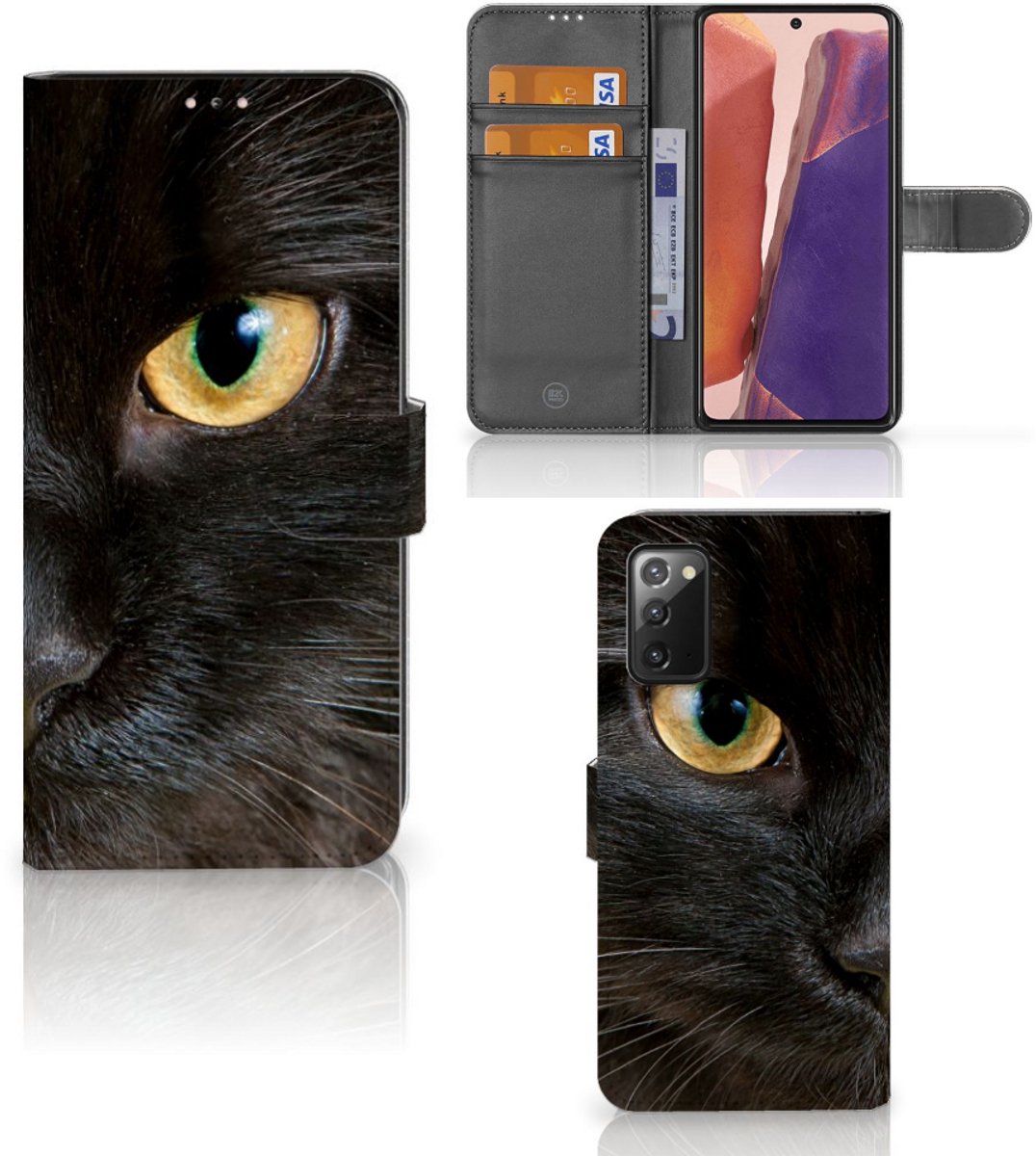 Samsung Galaxy Note 20 Telefoonhoesje met Pasjes Zwarte Kat