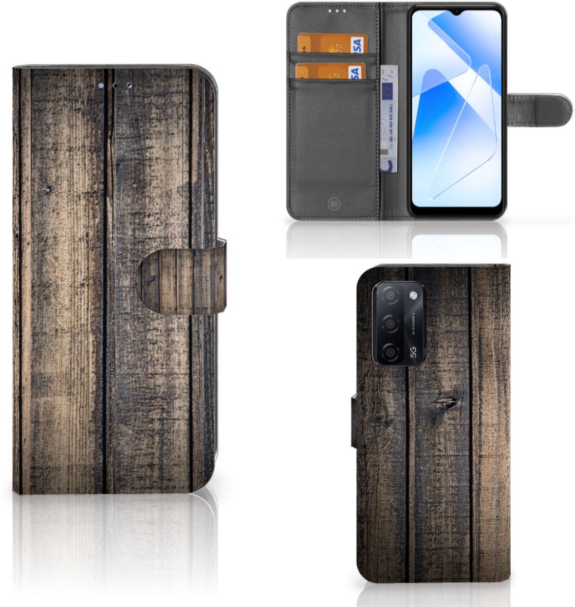 Boekhoesje voor OPPO A16/A16s/A54s Book Style Case Steigerhout