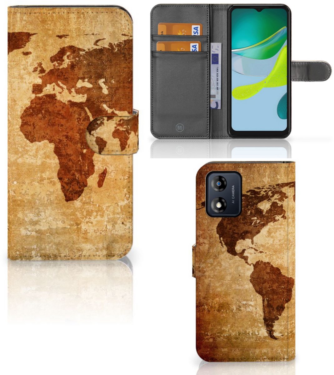 Motorola Moto E13 4G Flip Cover Wereldkaart