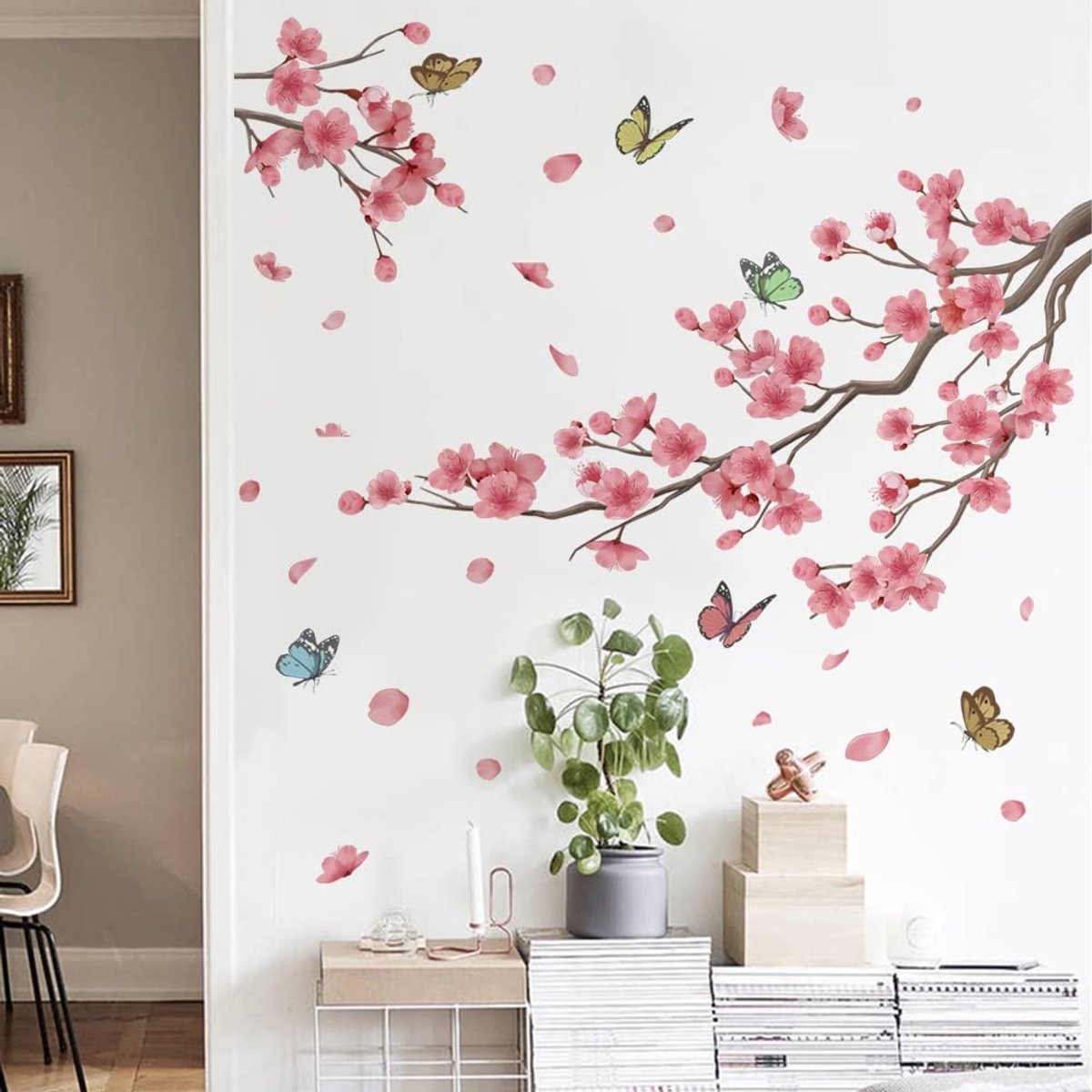 Cosensi - Cherry Blossom - Muurstickers - Waterproof - Roze - Bloemen Decoratie - Geschikt voor Woonkamer, Slaapkamer, Kinderen