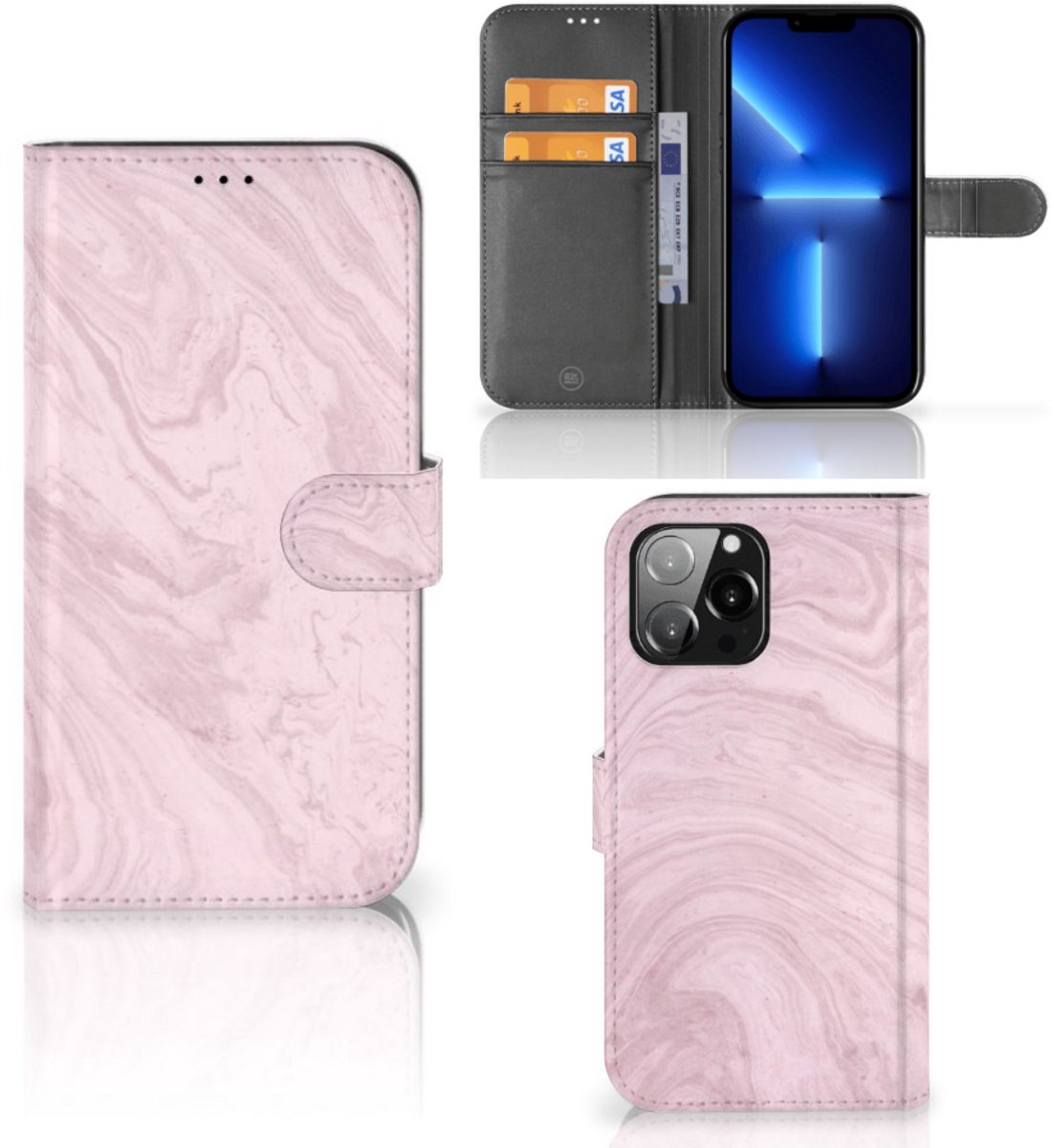 iPhone 13 Pro Max Bookcase Marble Pink - Origineel Cadeau Vriendin