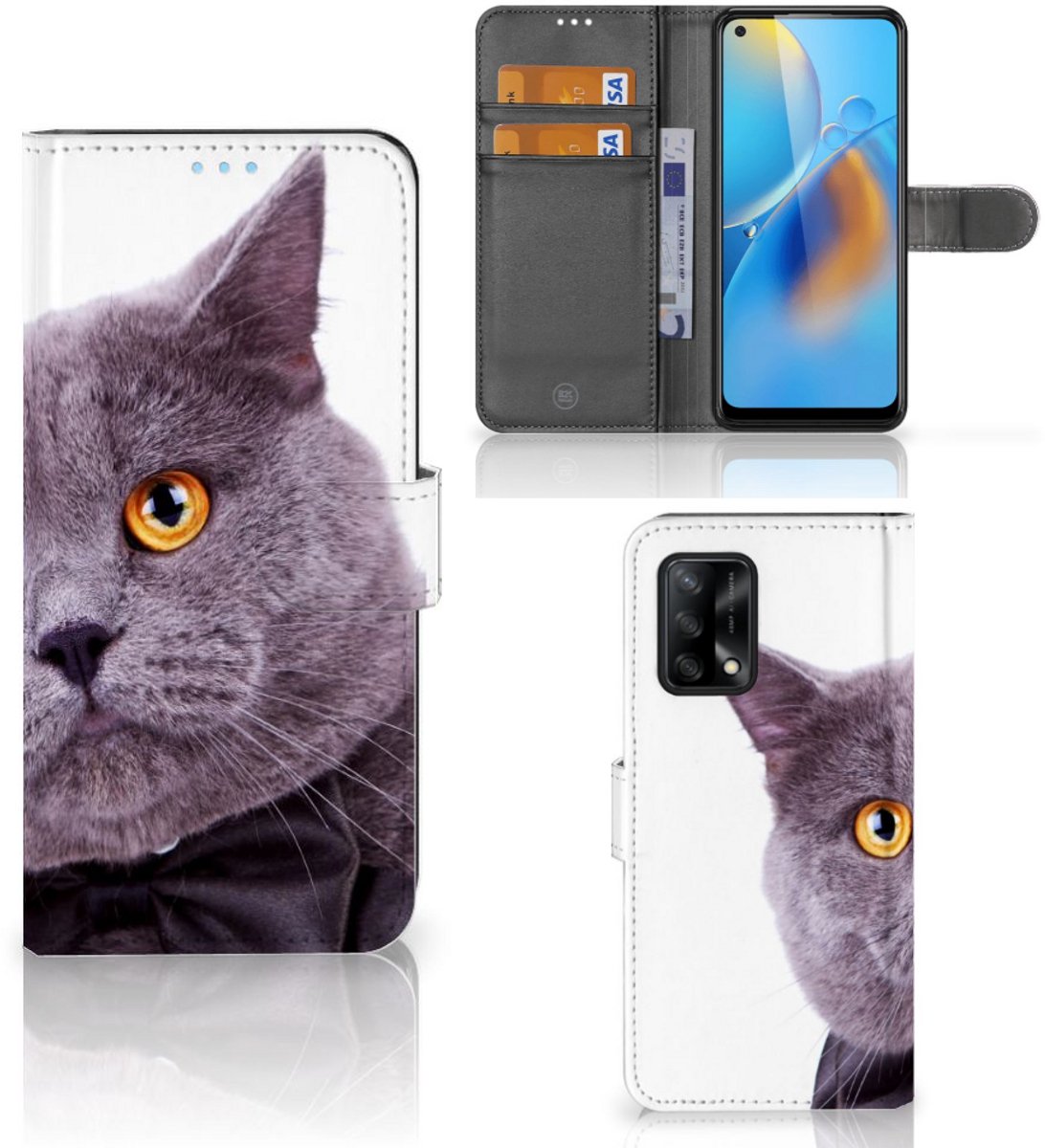 OPPO A74 4G Telefoonhoesje met Pasjes Kat