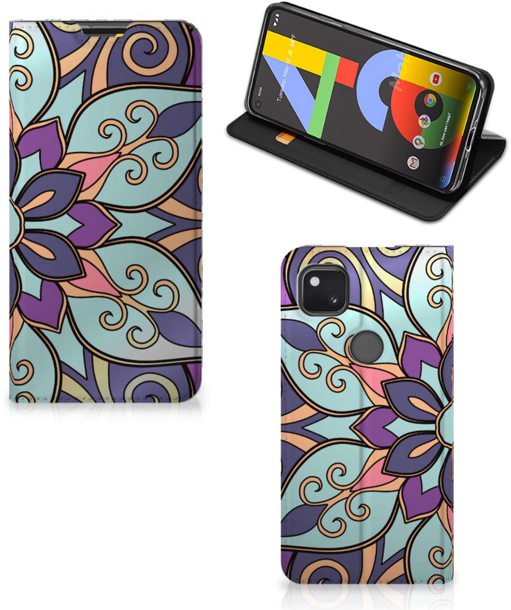 Google Pixel 4a Smart Cover Purple Flower