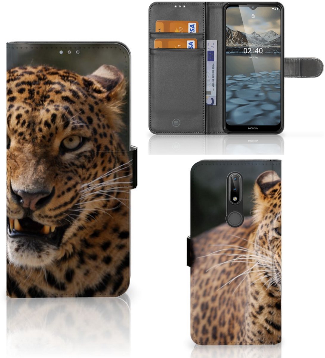Boekhoesje voor Nokia 2.4 Telefoonhoesje met Pasjes Luipaard