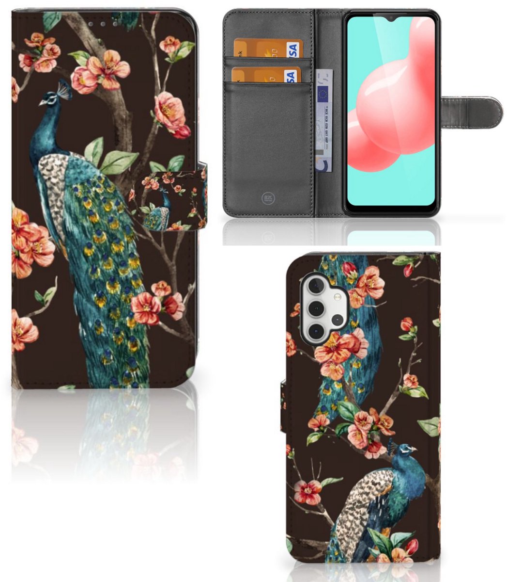 Samsung Galaxy A32 5G Telefoonhoesje met Pasjes Pauw met Bloemen