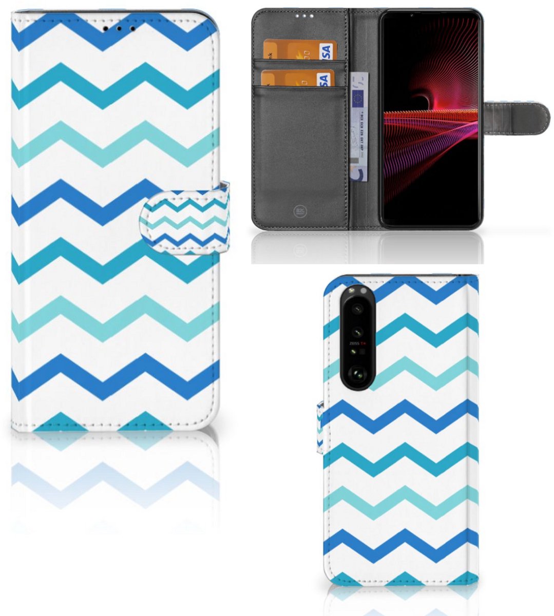Sony Xperia 1 III Telefoon Hoesje Zigzag Blauw
