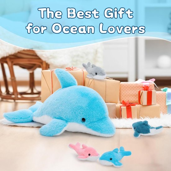 Dolfijn Pluche Knuffel - Zee Dieren Knuffel - Interactief Spelen - Familie Set met Baby's - 52 cm - Blauw — afbeelding 2