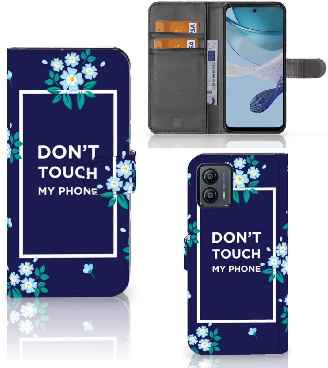Motorola Moto G53 Portemonnee Hoesje Flowers Blue DTMP