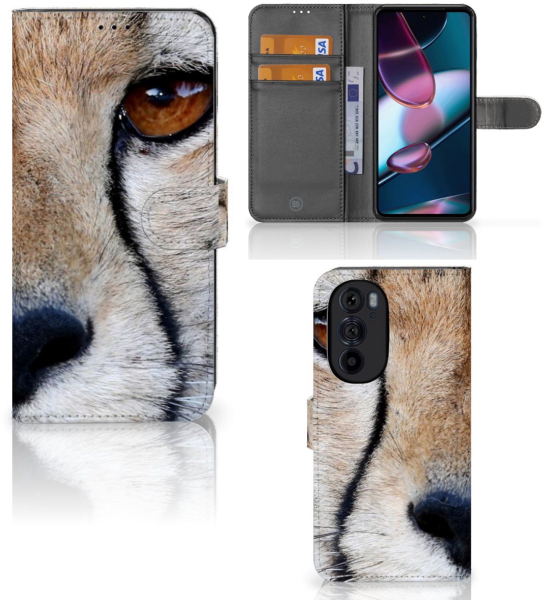 Motorola Edge 30 Pro Telefoonhoesje met Pasjes Cheetah
