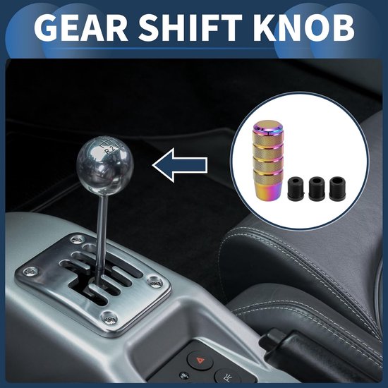 Auto Shift Knop, 9,5 cm Universeel voor Automatische en Handmatige Voertuig Versnellingspook Knop met 3 Adapter Aluminiumlegering Veelkleurig, 1 Set — afbeelding 5