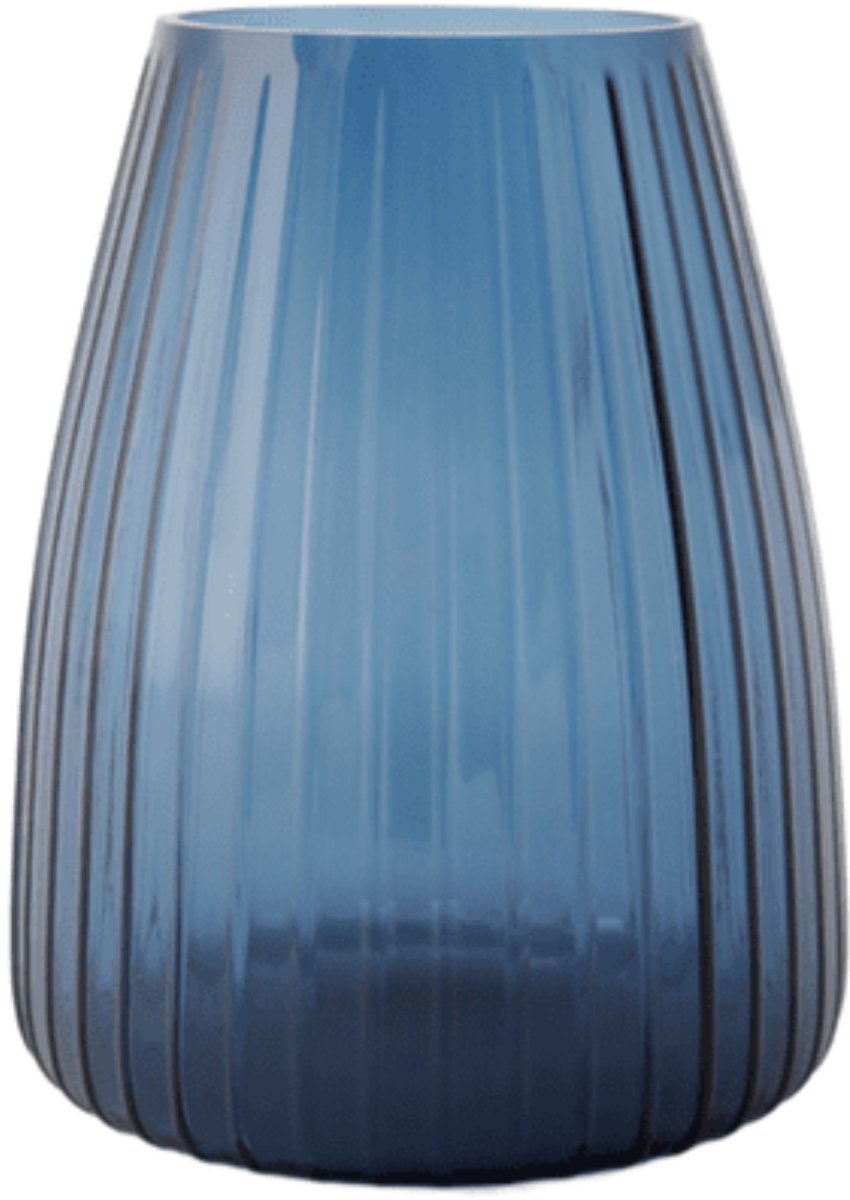 XLBoom DIM 2.0 Medium Blauw – Mondgeblazen glazen vaas met streeppatroon – Verkrijgbaar in Green | Blue | Grey – Tijdloze design vaas door Ann & GJ