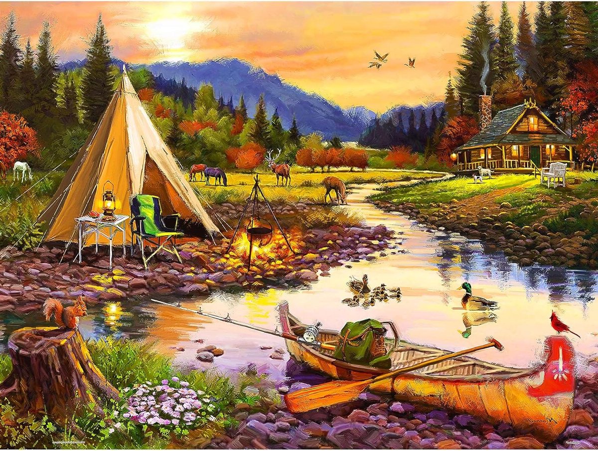 Legpuzzel Volwassenen - Puzzel Stukjes - Ontspannende Puzzeltijd - PieceRelax Klikgevoel - 48 x 64 cm - Golden Haven Camp