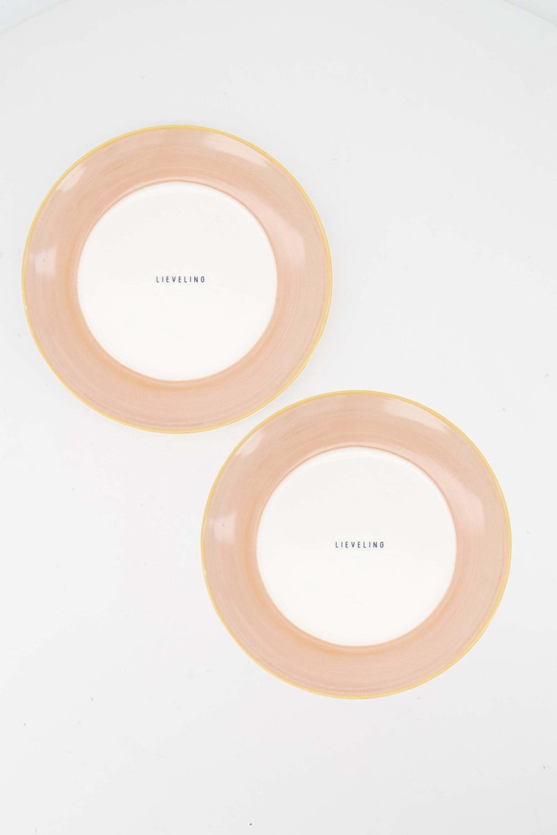 Zusss Set Van 2 Ontbijtbordjes 'Lieveling' In Roze - Verjaardag - Cadeau Dames Keramiek White / Light Pink