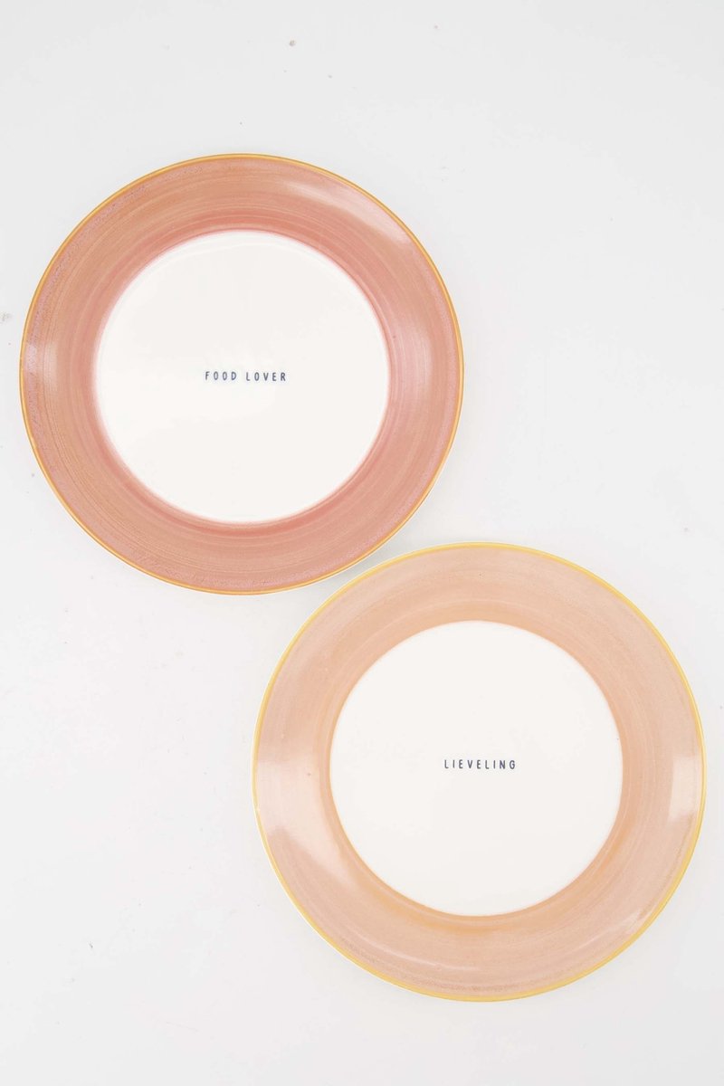 Zusss Set Van 2 Ontbijtbordjes 'Food Lover' En 'Lieveling' - Verjaardag - Cadeau Dames Keramiek White / Dark Pink