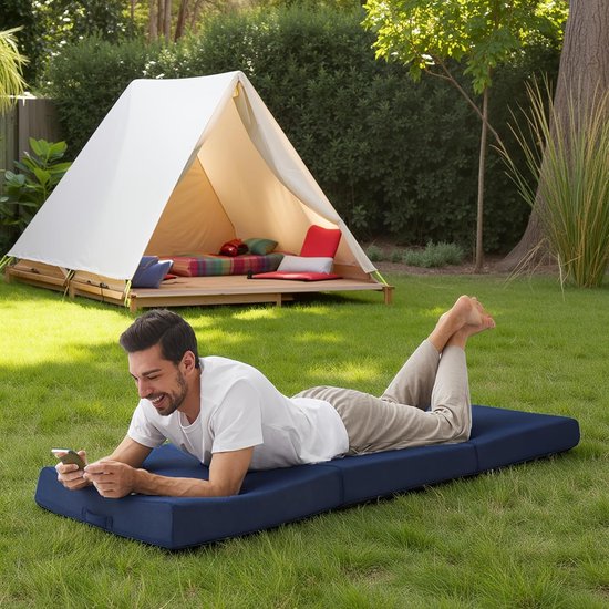 Opvouwbare Matras - Vouwmattres Gastenbed - Kamperen Logeren - 4 Inch Dik Schuim - 190 x 75 cm - Blauw — afbeelding 2