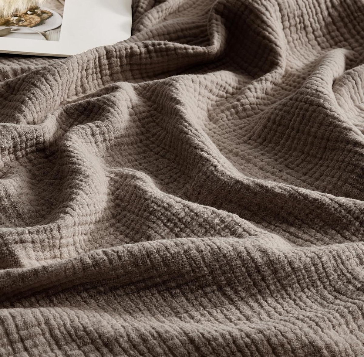 Mousseline Deken - Zomerdeken Sprei - Ontspannen op de bank - Vierlaags katoen - 130 x 150 cm - Mokka
