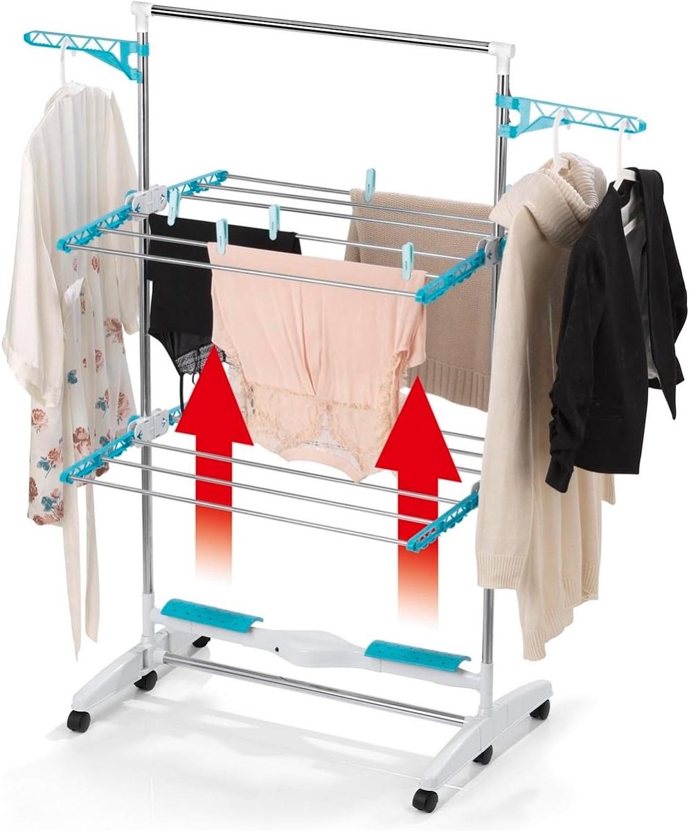 Droogrek met Luchtstroom Wasdroger Standaard Kleding Snel Drogen Constante Luchtstroom 15 kg capaciteit Wit Turquoise