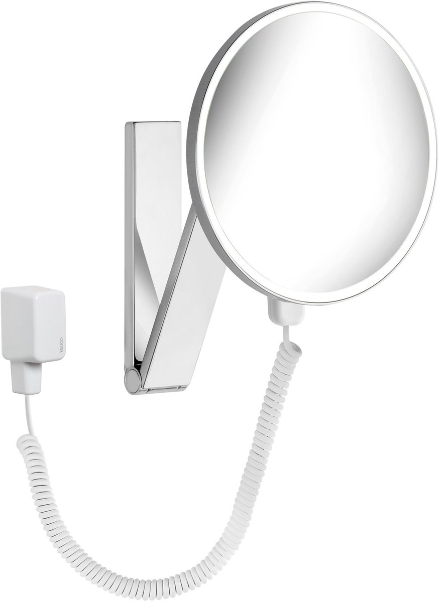 Keuco iLook_Move Cosmeticaspiegel met verlichting, rond, Ø20 cm, 5-voudige vergroting, Made in Germany, metaal verchroomd, met stekkerverbinding