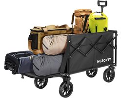 VIVOSUN Opvouwbare wagen met achterklep, 150 kg belastbaar, outdoor utility met all-terrain wielen, verstelbare handgreep, bekerhouders voor kamperen, winkelen, tuin, sport, picknick, zwart