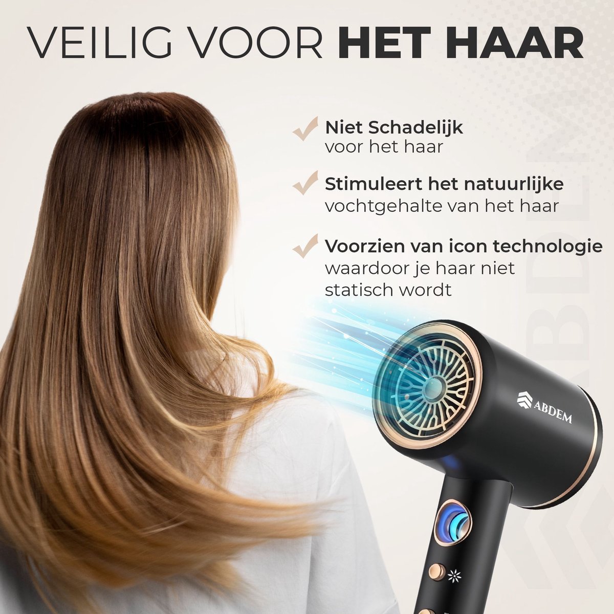 Abdem Professionele Föhn met Diffuser 2000W Ionische Technologie - afbeelding 3