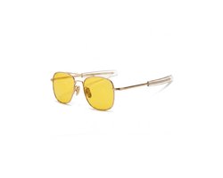 KIMU® Bril Pilotenbril American Heren - Goud Montuur - Gele Glazen - Nachtbril Autorijden Wintersport - Optical Legend Colonel Caravan Gouden Geel Halloween