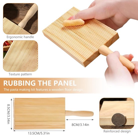 Houten Pastaroller - Gnocchi Plank - Handgemaakte Pasta Maken - Traditioneel Gevormde Groeven - 1 Stuk - Natuurlijk Hout van houten — afbeelding 4