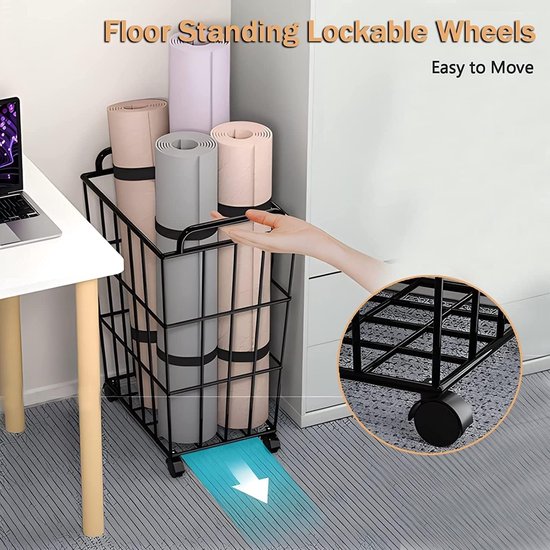 Yogamathouder - Gymnastiekmand Organizer - Fitnessruimte Opbergen - Met Wielen en Handvat - 38 x 28 x 54 cm - Zwart — afbeelding 3