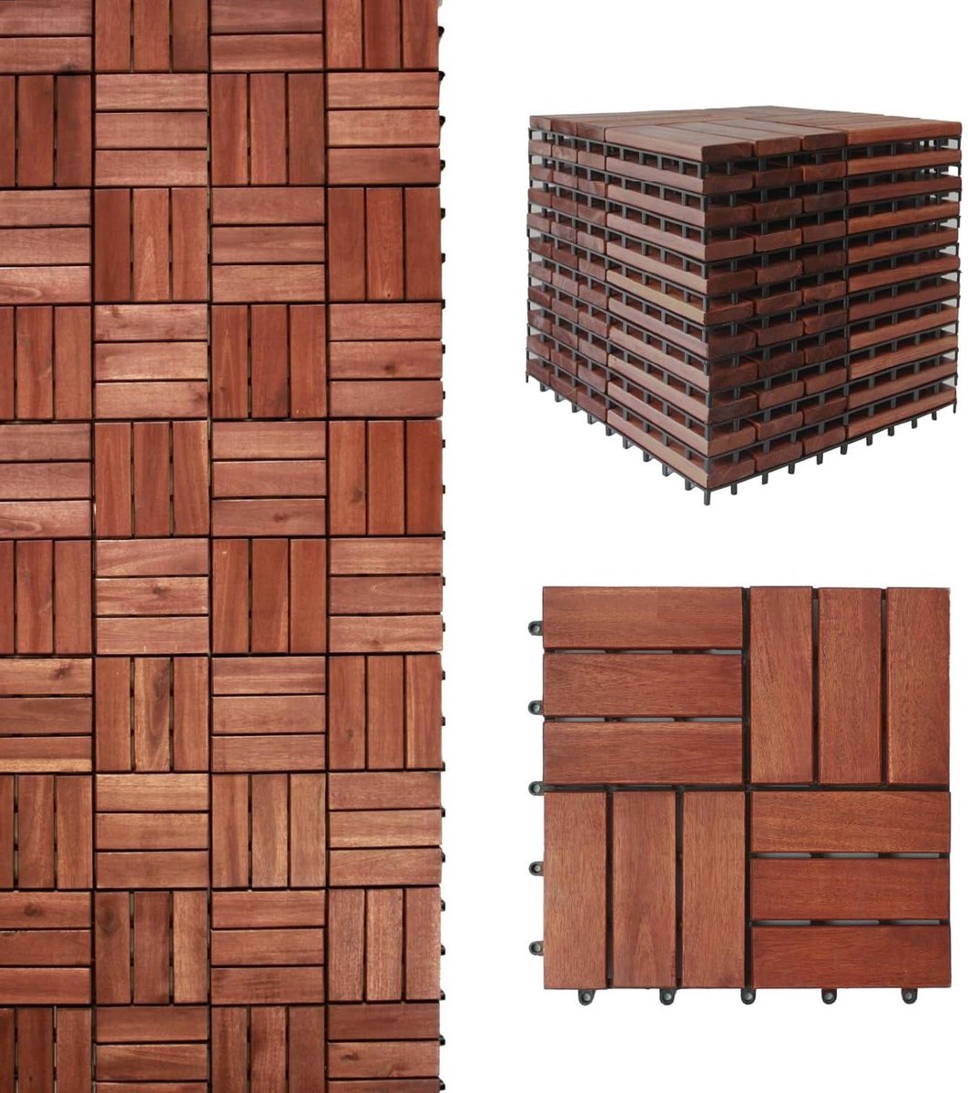 Houten Terrastegels - Vloerplanken Balkon - Buitenruimte Aankleden - Snelle Waterafvoer - 305 x 305 cm - Teak
