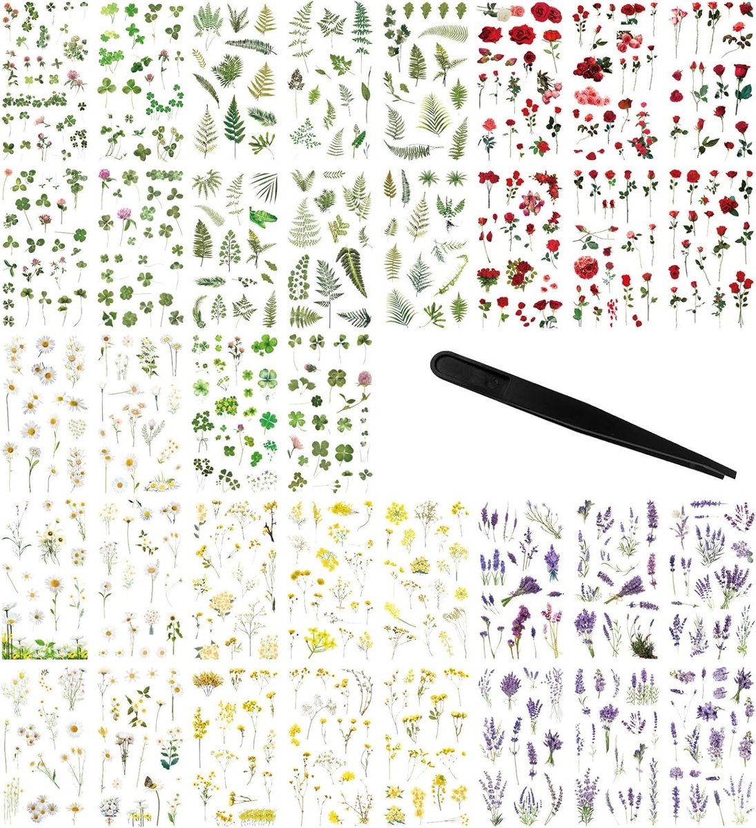 Elegant Bloem Stickers Set van 610 Stuks, Zelfklevende Scrapbook Stickers voor Fotoalbums en Creatief Plakken, Inclusief 1 Pincet voor Gemakkelijk Gebruik