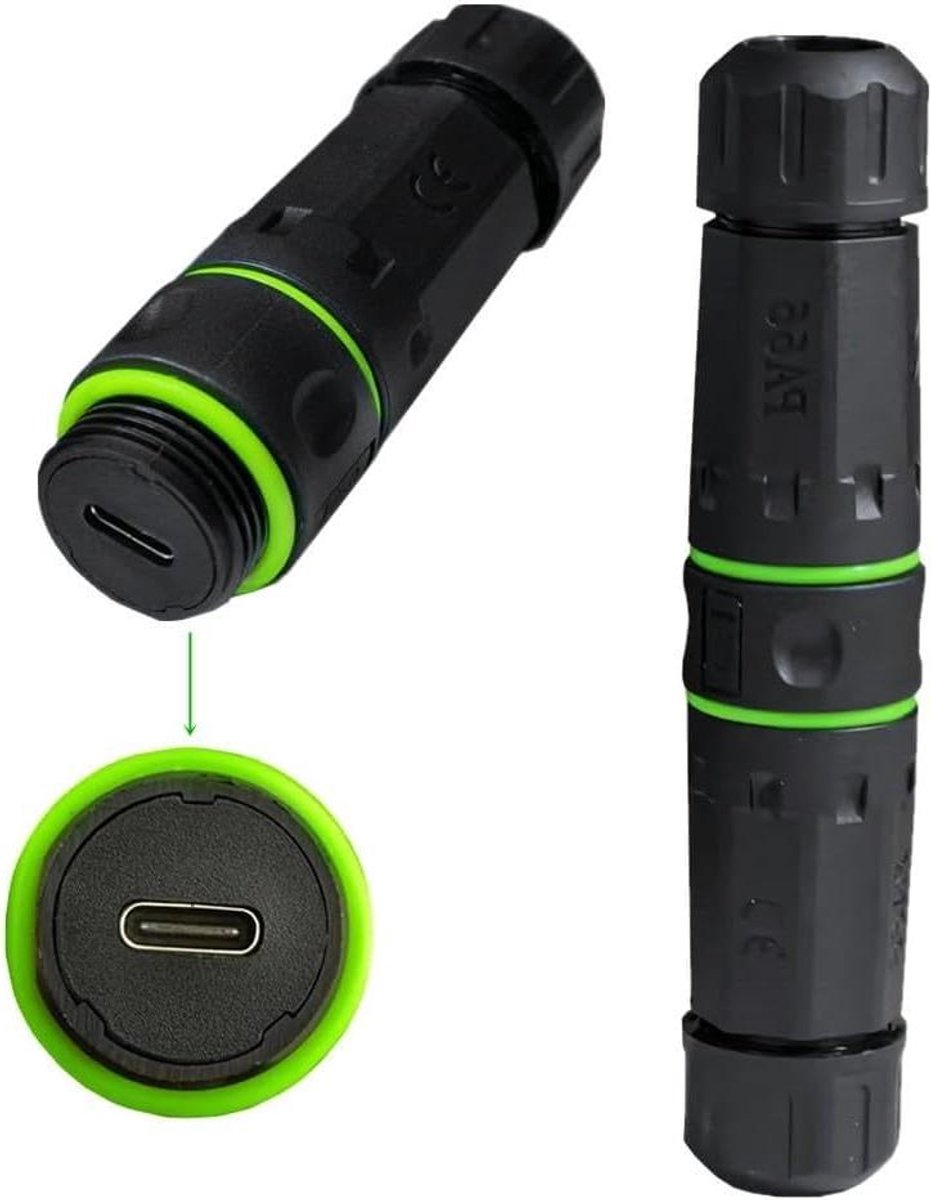 USB-C Koppeling - Adapter Verlengstuk - Data Overzetten - IP68 Waterdicht - M20 - Groen