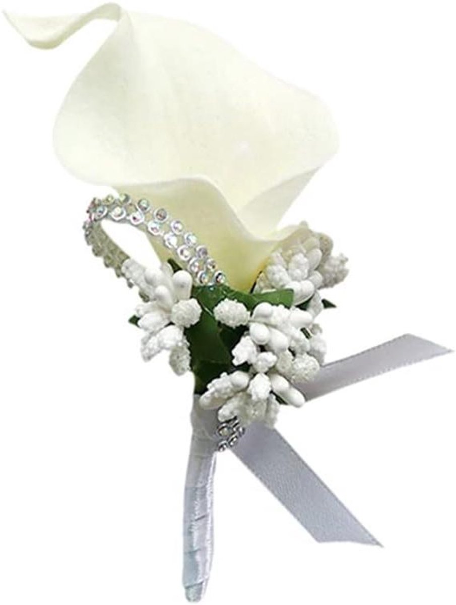Calla lelie opsteekbloem - Bruiloft bloem corsage - Feestelijke decoratie - Met speld en diamant - 2 stuks - Melkwit