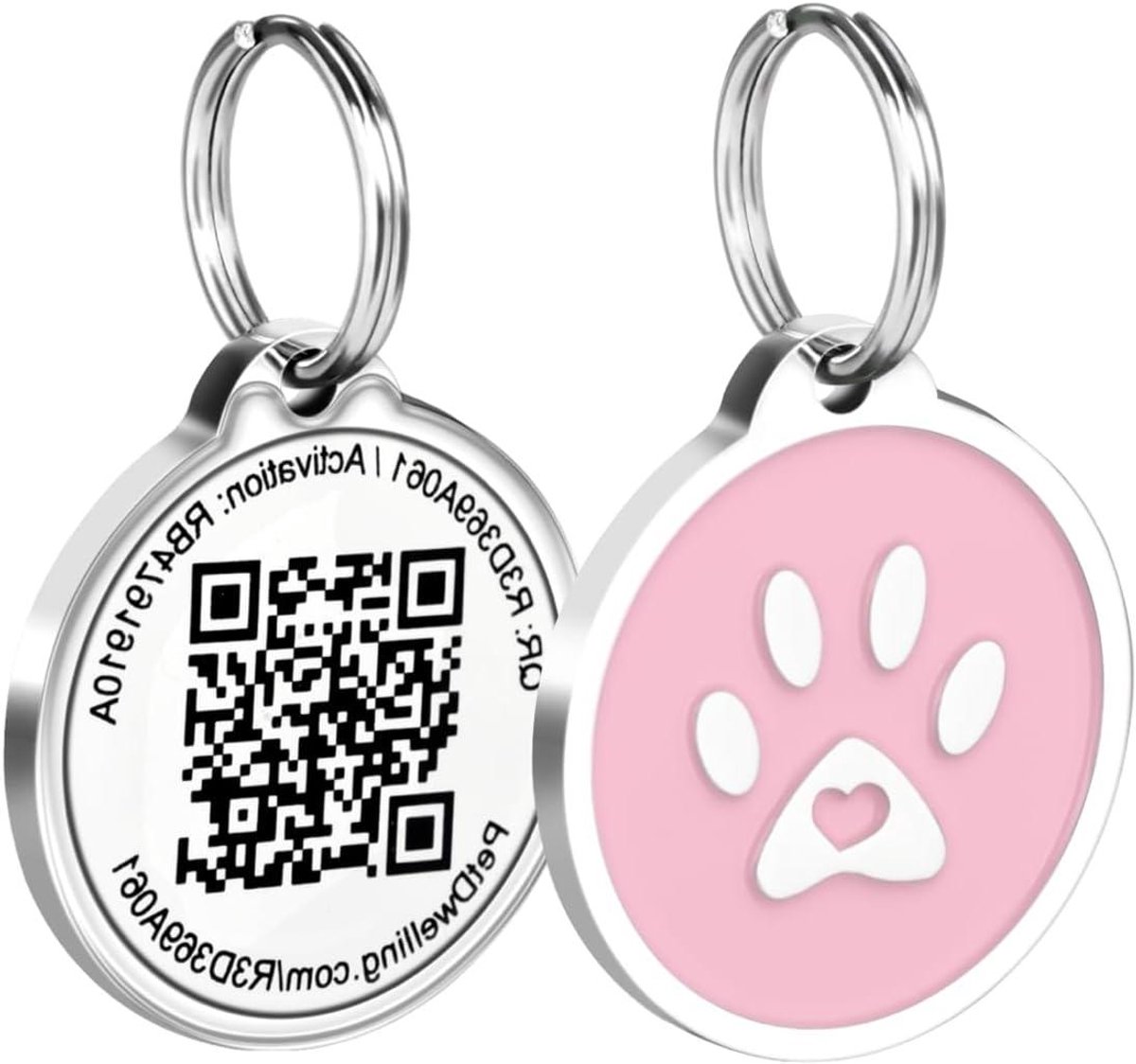 QR Code Huisdier Tag - Hondenpenning Kattenpenning - Huisdier Opsporen - Gratis Online Profiel - 29mm x 32mm - Roze Poot