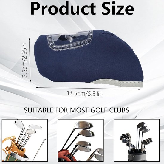 Golf Headcovers - Clubhoezen Putter - Golfclubs Beschermen - Transparant Venster - 10 stuks - Marineblauw van GOLF — afbeelding 4