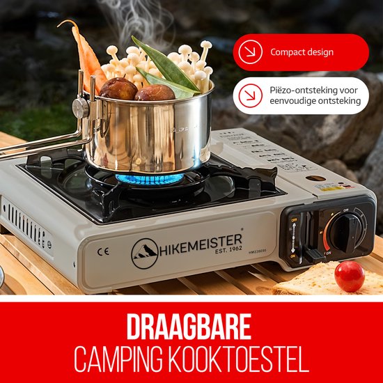 Hikemeister ® camping kooktoestel 1 pit 2200 KW draagbaar - Grijs - Inclusief 8 gasbussen + 2 Plaids - Butaangas Gasstel Gasfornuis Gaspit - Campingkooktoestel Gas Kookplaat - Met Koffer - Noodpakket van Merkloos — afbeelding 4