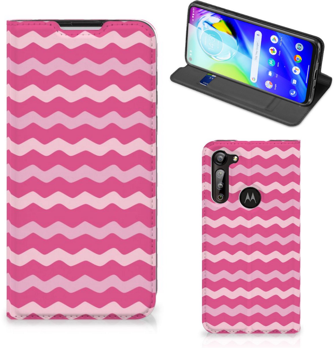 Motorola Moto G8 Power Hoesje met Magneet Waves Pink