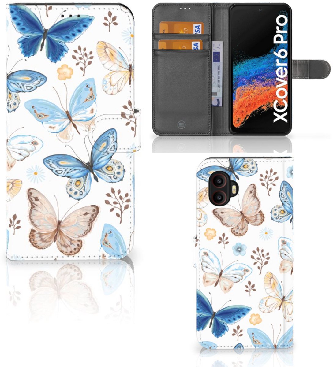 Book Case voor Telefoonhoesje met Pasjes voor Samsung Galaxy Xcover 6 Pro Vlinder