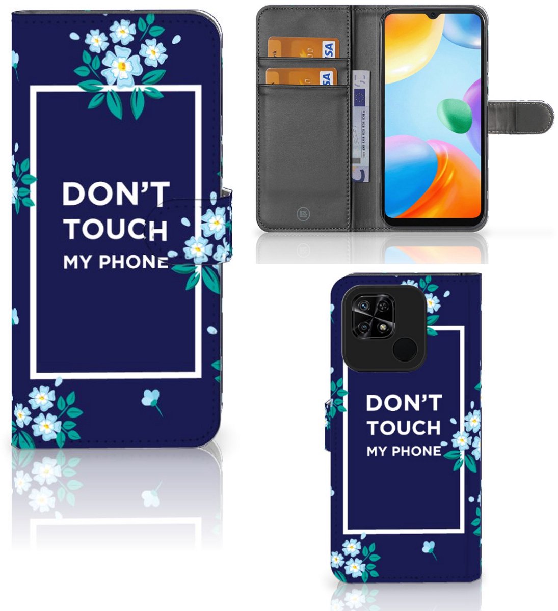 Xiaomi Redmi 10C Portemonnee Hoesje Flowers Blue DTMP