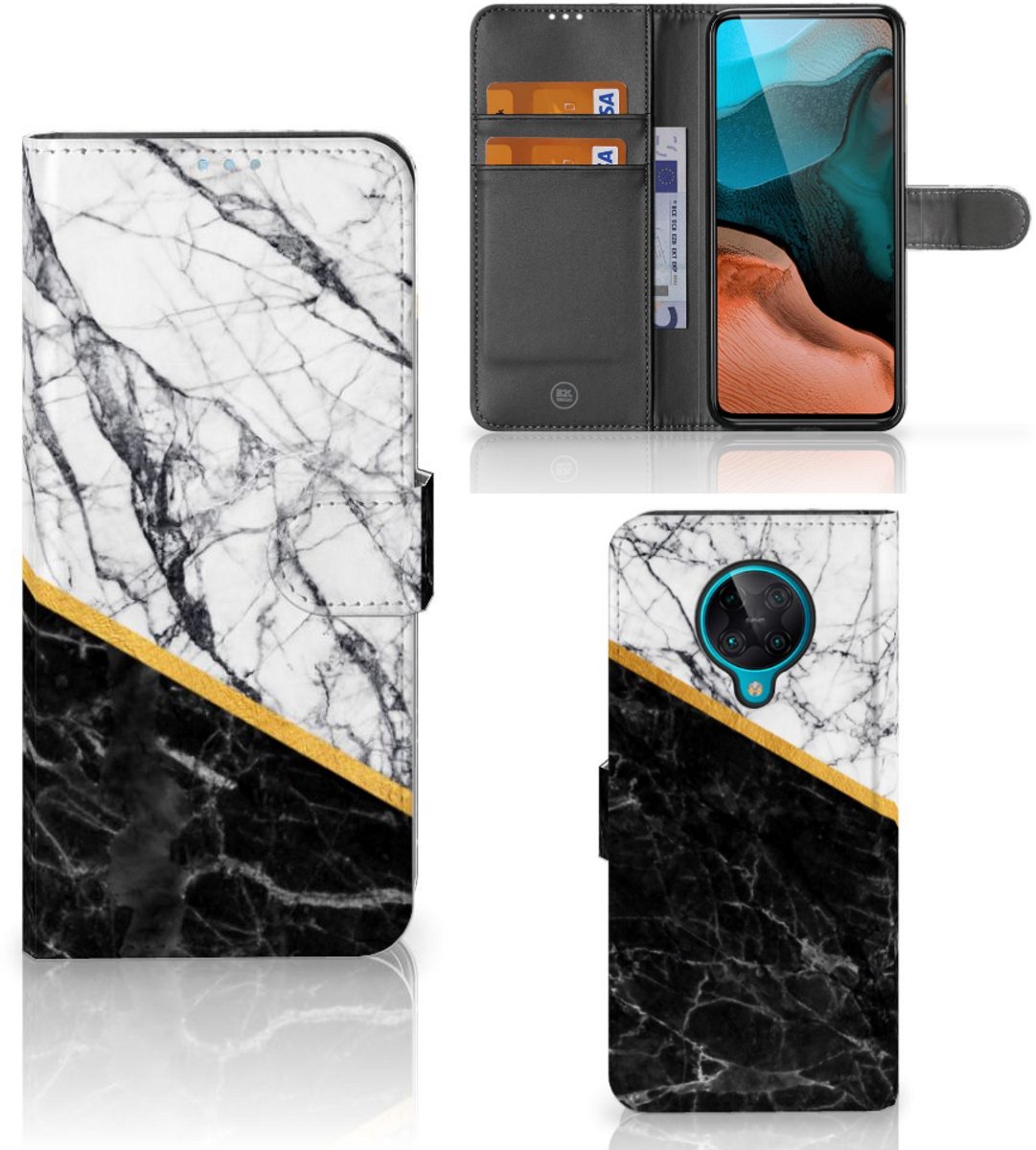 Xiaomi Poco F2 Pro Bookcase Marmer Wit Zwart - Origineel Cadeau Man
