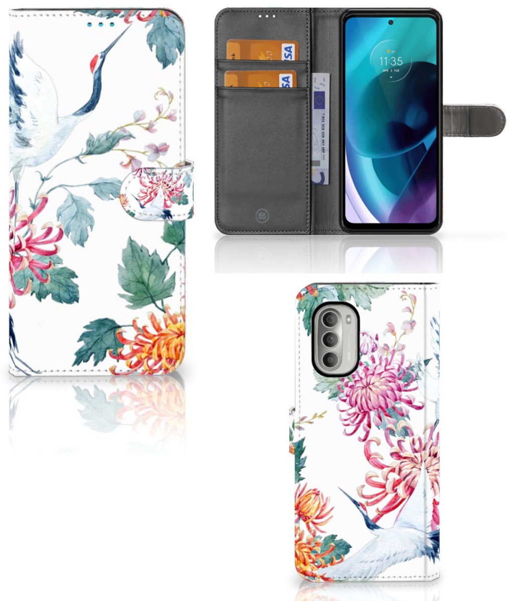 Boekhoesje voor Motorola Moto G51 5G Telefoonhoesje met Pasjes Bird Flowers