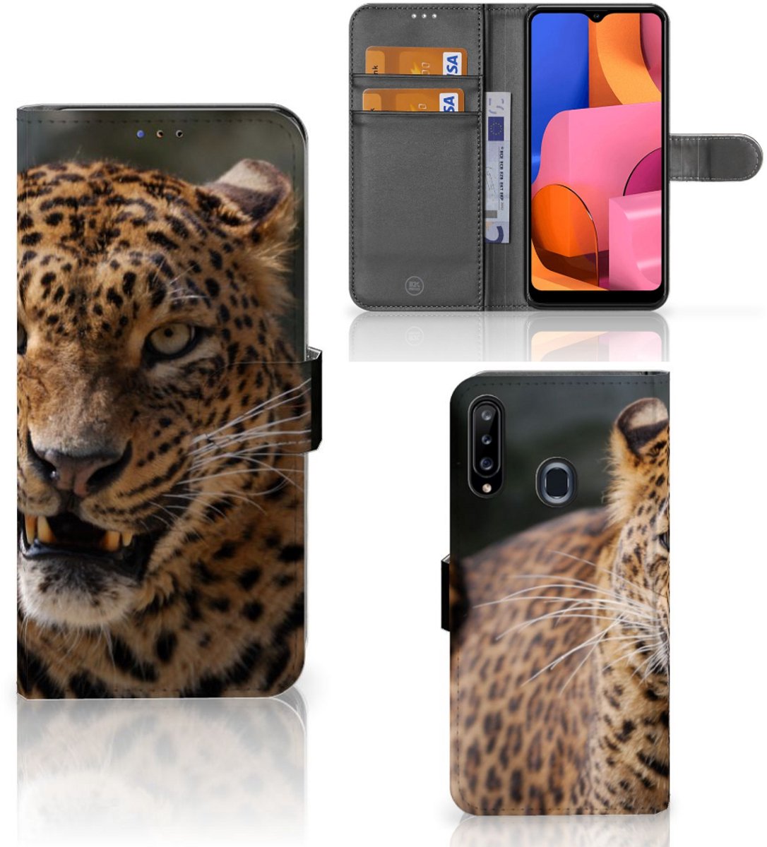 Book Case voor Samsung Galaxy A20s Telefoonhoesje met Pasjes Luipaard