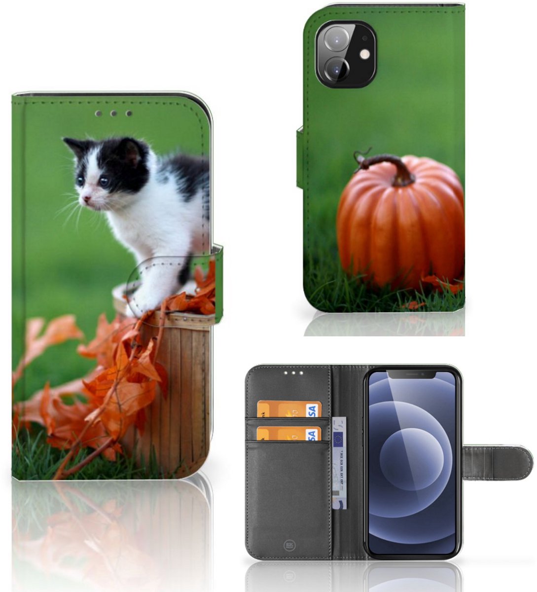 Apple iPhone 12 Mini Telefoonhoesje met Pasjes Kitten