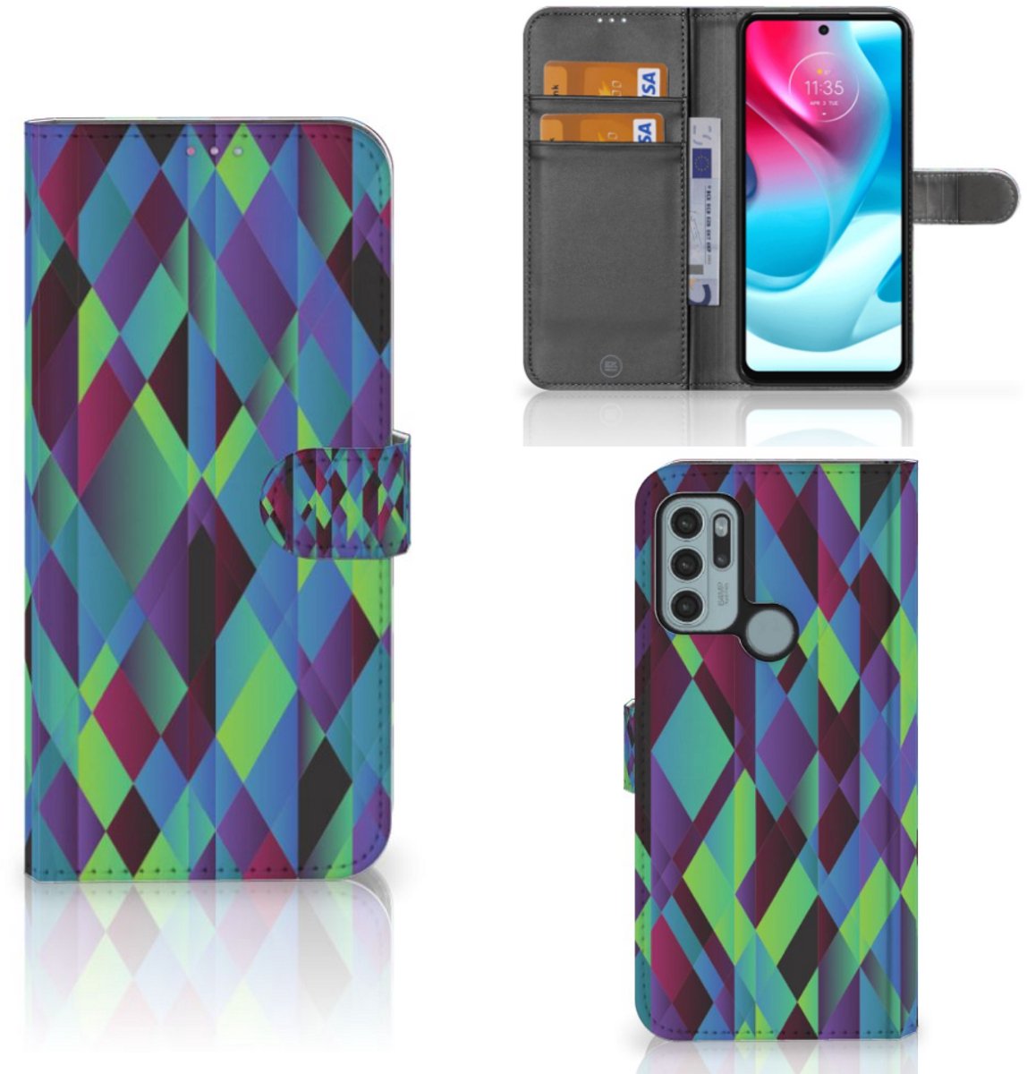 Motorola Moto G60s Book Case Abstract Green Blue