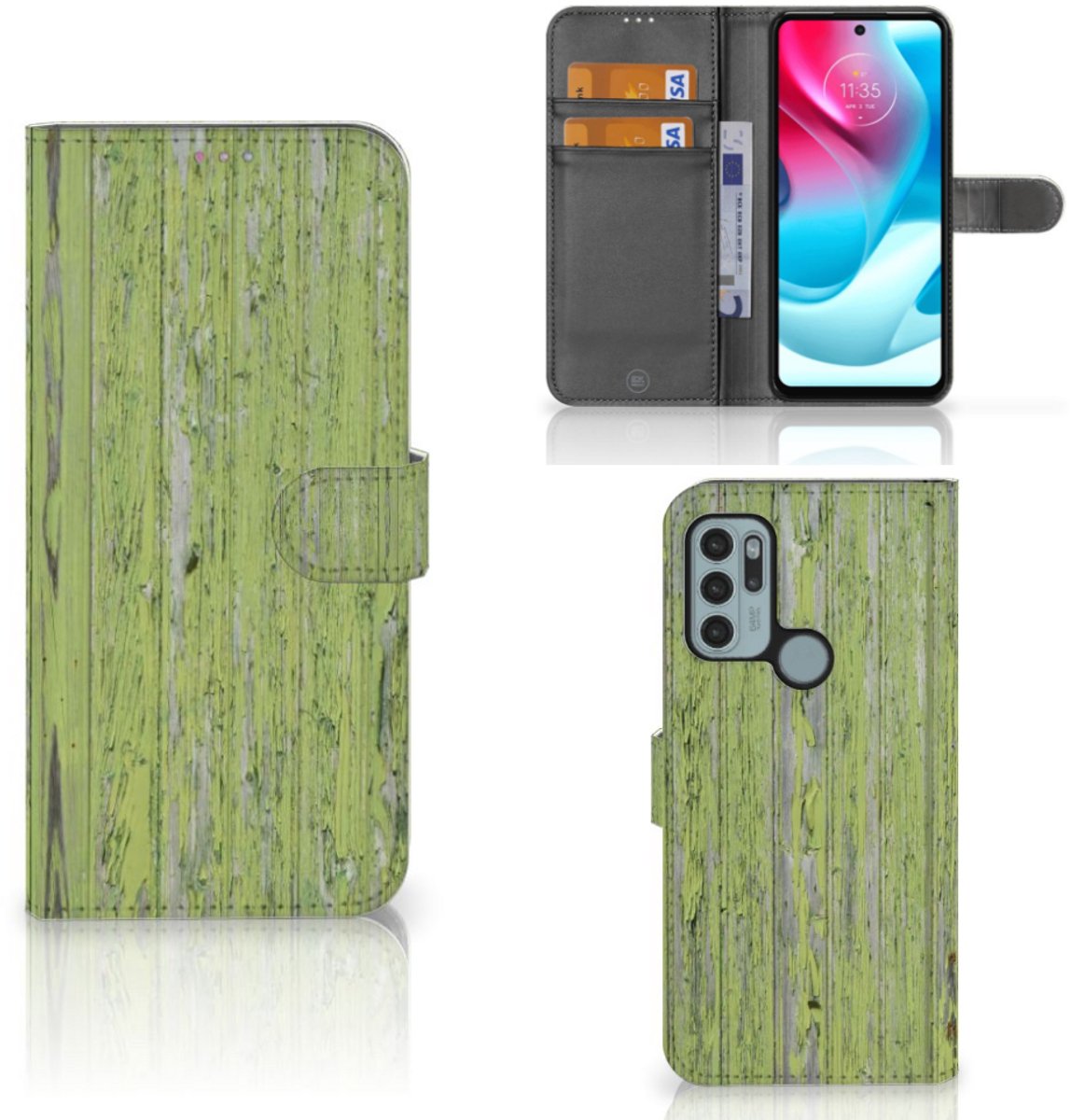 Motorola Moto G60s Book Style Case Green Wood