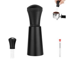 1 stuk - Tool Compact Met 7 Naalden - Zwart - Met 10 Roestvrijstalen Vervangende Naalden - koffie tamper espresso naald, koffie accessoires, espresso koffiemixer, espresso koffiemixer voor barista