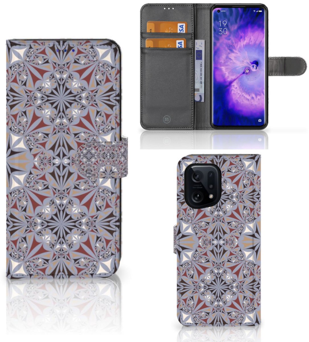 Boekhoesje voor OPPO Find X5 Bookcase Flower Tiles