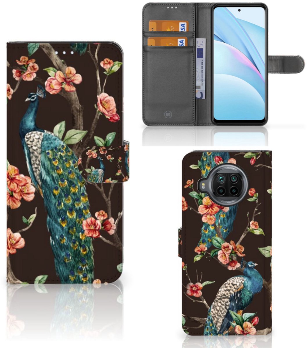 Xiaomi Mi 10T Lite Telefoonhoesje met Pasjes Pauw met Bloemen